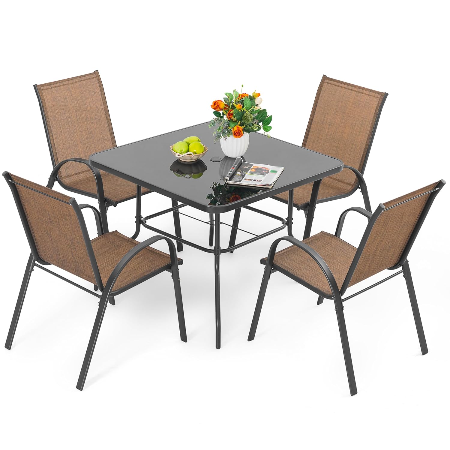 Outdoor Furniture Ofo - o*-5-delige terras-eetset, metalen tafel met parasolgat