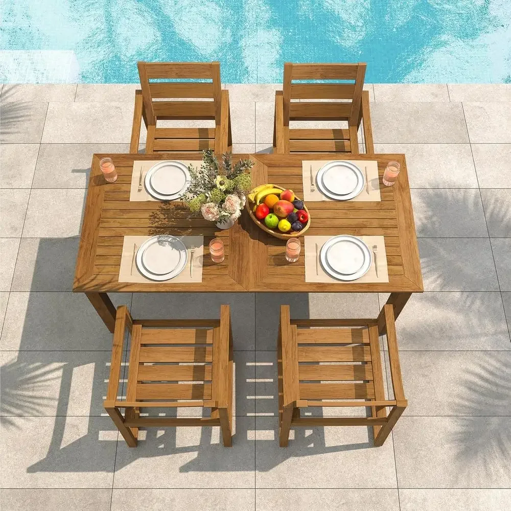 Outdoor Furniture Oil Teak - 5-delige buiteneetset, tuinmeubilair voor terras, zwembadrand