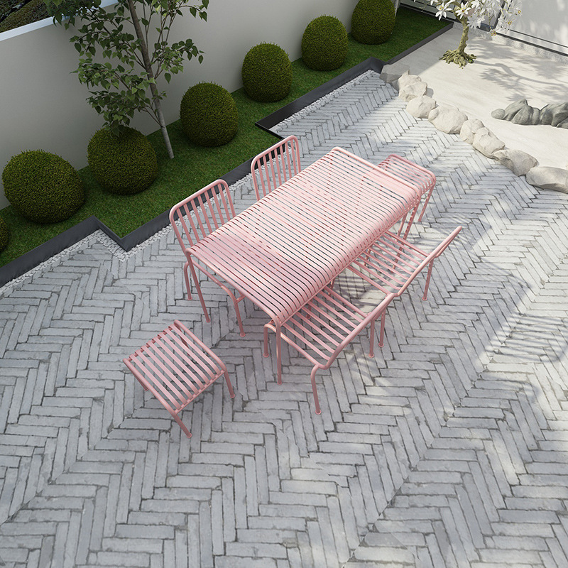 Outdoor Furniture Ofo - Roze smeedijzeren tuinmeubelset (tafel en stoelen)