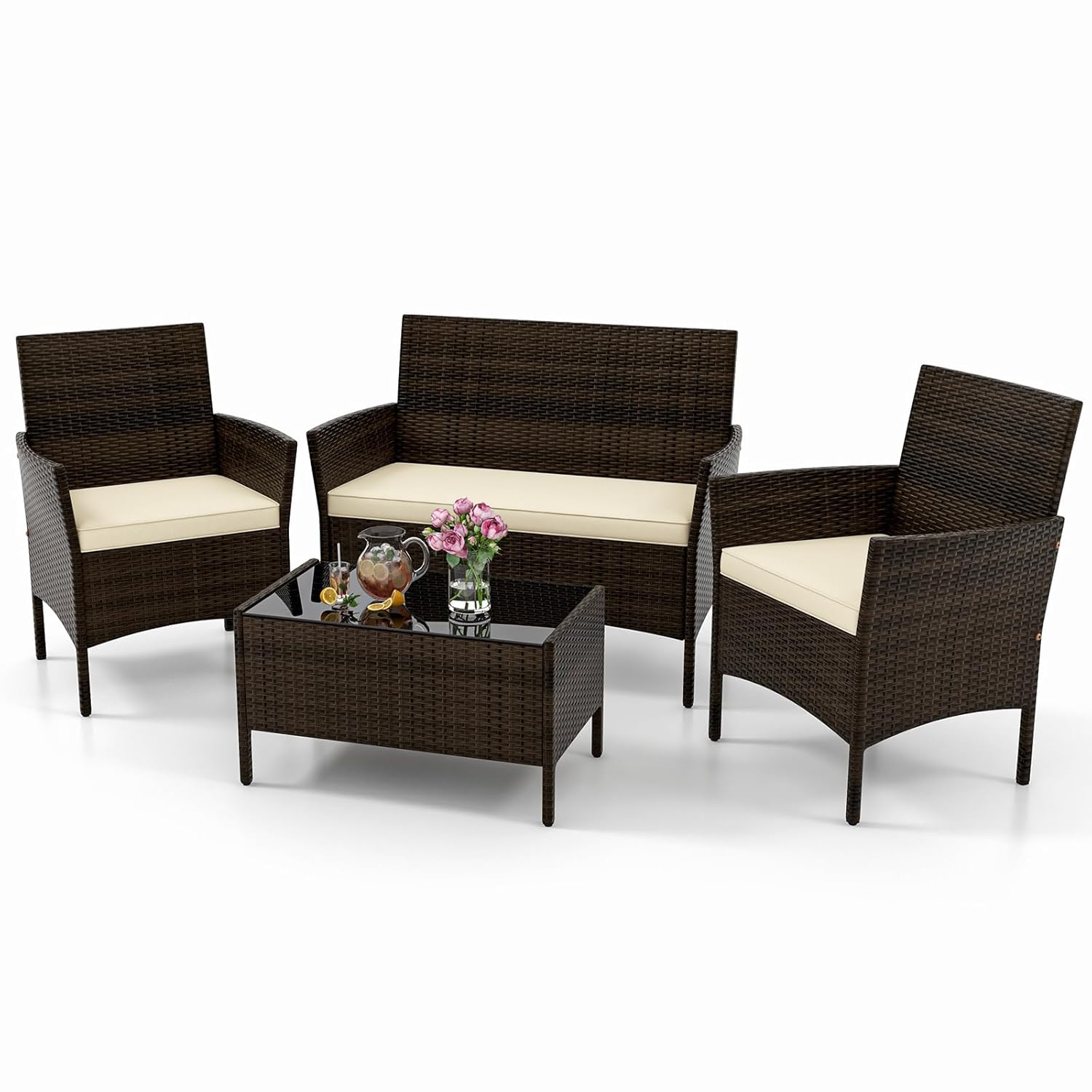 Outdoor Furniture Ofo - o*-4-delige terrasmeubilairset, buiten rotan conversatieset met