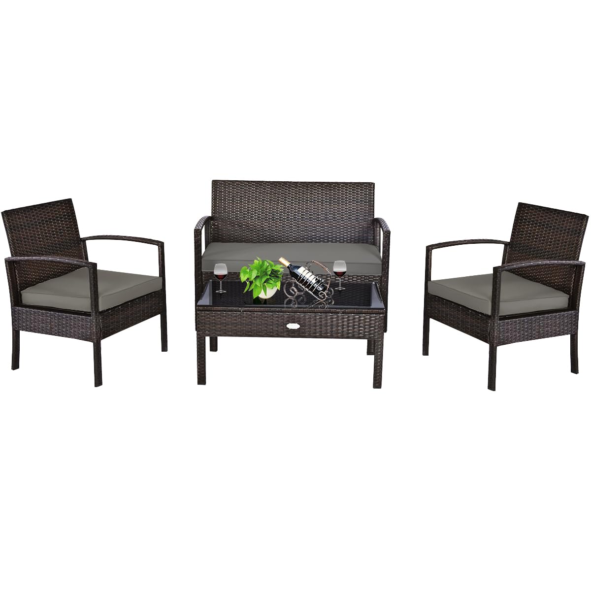 Outdoor Furniture Balcony - Buitenmeubelset van wicker, 4-delig, met glazen