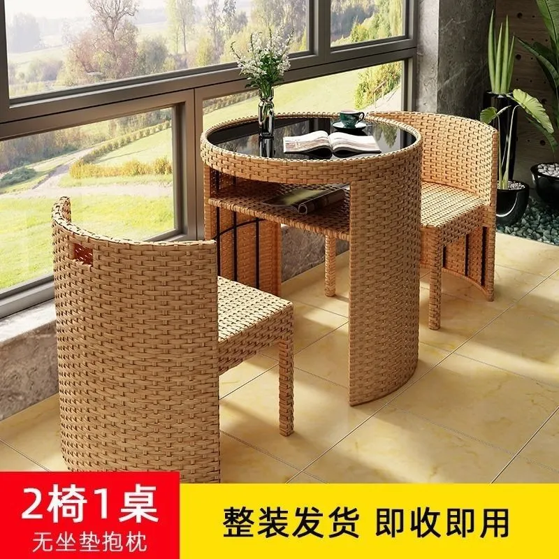 Outdoor Furniture Balcony - Creatieve buitenbalkontafel- en stoelenset, 3-delig, rotan