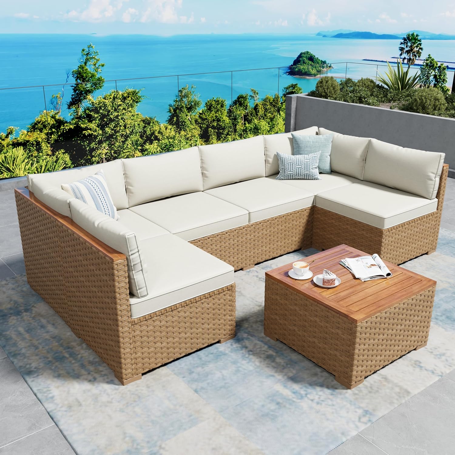 Outdoor Furniture Ofo - o*-Sunshine Valley Wicker Tuinmeubelenset, 7-delige buiten