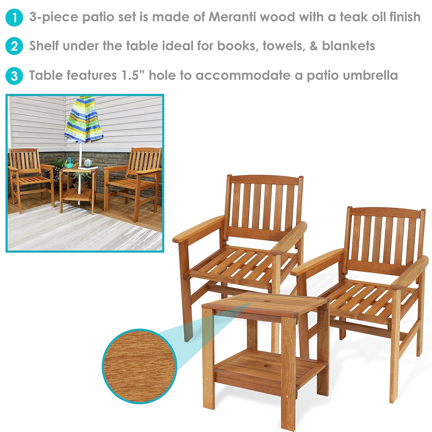 3-delige houten tuinset, 2 sto - Outdoor Furniture Oil Teak recensie en prijs