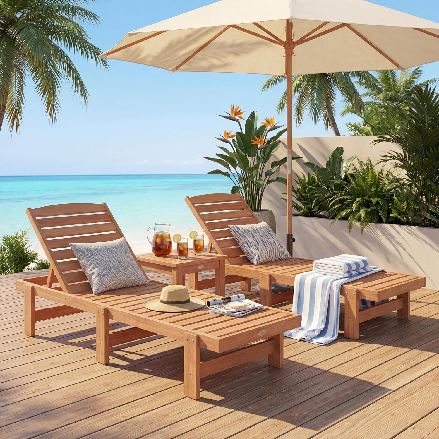 Massief houten chaise longue,  - Outdoor Furniture Oil Teak recensie en prijs
