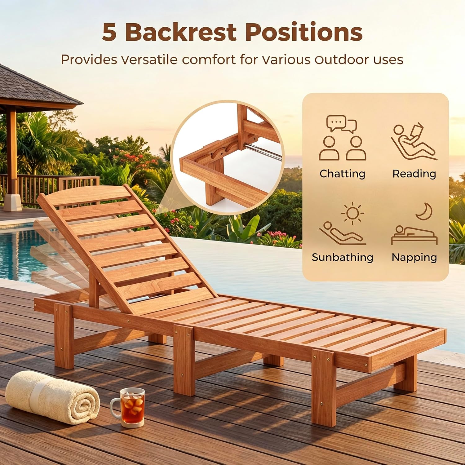 Massief houten chaise longue,  - Outdoor Furniture Oil Teak recensie en prijs